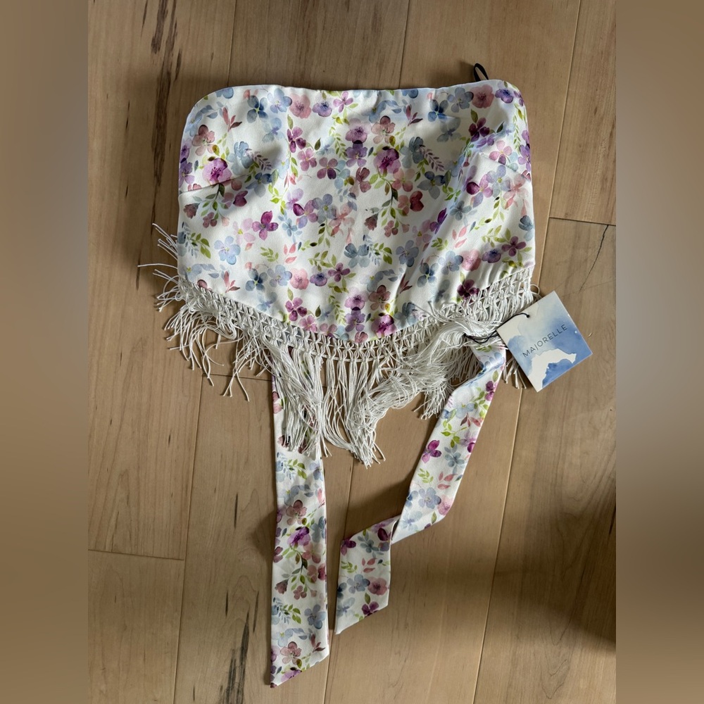 Size small, new with tags, revolve x majorelle cropped tie back tube top.Fringe